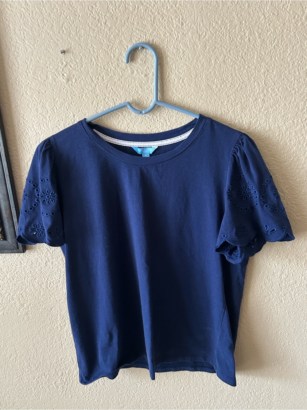 Draper James RSVP Blue Eyelet Puff Sleeve Top Medium Cotton Modal Blouse